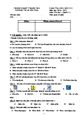 Đề kiểm tra học kì I Tin học lớp 3 (Quyển 3) - Năm học 2016-2017 - Trường Tiểu học Lê Văn Tám